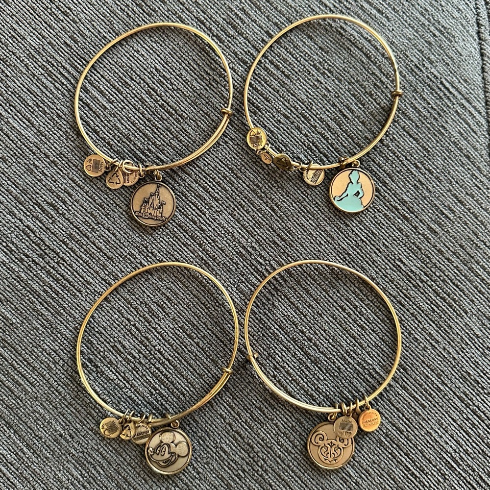 Disney Alex and Ani gold bracelets set of 4